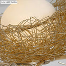 GobekUsa Artistry Milk White Glass Ball Chandelier Pendant 1/2/3-Light Golden Hanging Lamp with Birds and Hand Sewn Aluminum Nest