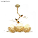 GobekUsa Artistry Milk White Glass Ball Chandelier Pendant 1/2/3-Light Golden Hanging Lamp with Birds and Hand Sewn Aluminum Nest
