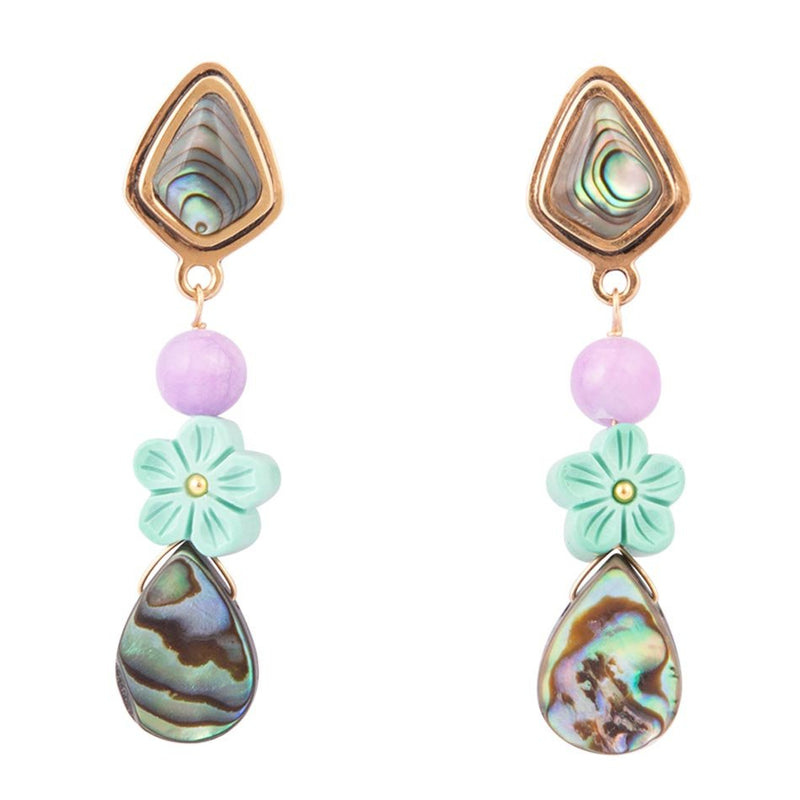 Aruba Blue Abalone Post Golden Drop Earrings