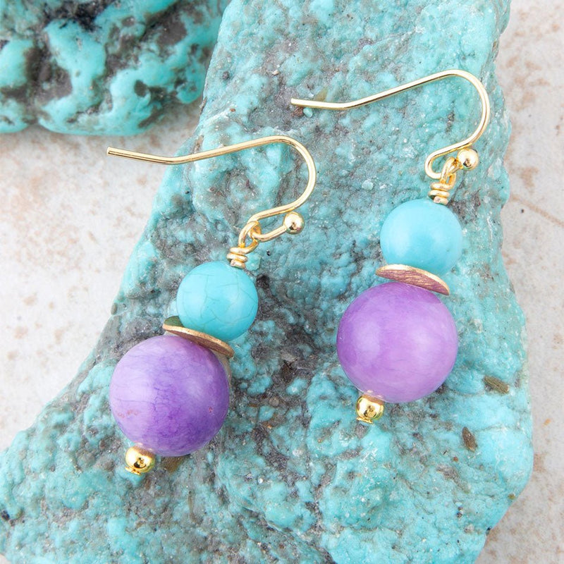 Aruba Purple Jade Golden Drop Earrings