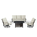 Black Aluminum Fire Table Set with Sofa and Two Club Chairs