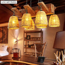 GobekUsa Asia Rattan Island Dining Room Light Fixture, Brown Tapered Suspension