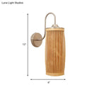 GobekUsa Asian Style Cylinder Bamboo and Metal Wall Lamp with Gooseneck Arm - 1 Bulb and Beige Shade