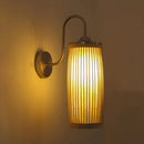 GobekUsa Asian Style Cylinder Bamboo and Metal Wall Lamp with Gooseneck Arm - 1 Bulb and Beige Shade