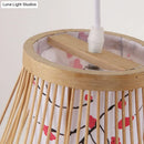 GobekUsa Bamboo Teardrop Sconce: Asian-Inspired Indoor Beige Wall Lamp with Inner Cylindrical Shade