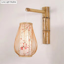 GobekUsa Bamboo Teardrop Sconce: Asian-Inspired Indoor Beige Wall Lamp with Inner Cylindrical Shade