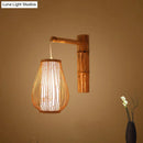 GobekUsa Bamboo Teardrop Sconce: Asian-Inspired Indoor Beige Wall Lamp with Inner Cylindrical Shade