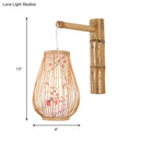 GobekUsa Bamboo Teardrop Sconce: Asian-Inspired Indoor Beige Wall Lamp with Inner Cylindrical Shade