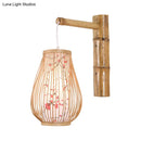 GobekUsa Bamboo Teardrop Sconce: Asian-Inspired Indoor Beige Wall Lamp with Inner Cylindrical Shade
