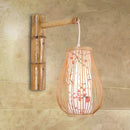 GobekUsa Bamboo Teardrop Sconce: Asian-Inspired Indoor Beige Wall Lamp with Inner Cylindrical Shade