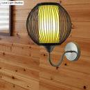 GobekUsa Black Asian Style Bamboo Wall Lamp with Gooseneck Arm - 1-Light Sconce Lighting for Bedside