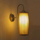 GobekUsa Asian Style Cylinder Bamboo and Metal Wall Lamp with Gooseneck Arm - 1 Bulb and Beige Shade