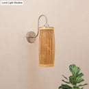 GobekUsa Asian Style Cylinder Bamboo and Metal Wall Lamp with Gooseneck Arm - 1 Bulb and Beige Shade