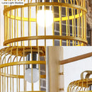 GobekUsa Bamboo Wall Mount Sconce Lamp with Asian Flair - Wood Cage Design, 1 Bulb, White Bird Deco