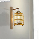GobekUsa Bamboo Wall Mount Sconce Lamp with Asian Flair - Wood Cage Design, 1 Bulb, White Bird Deco