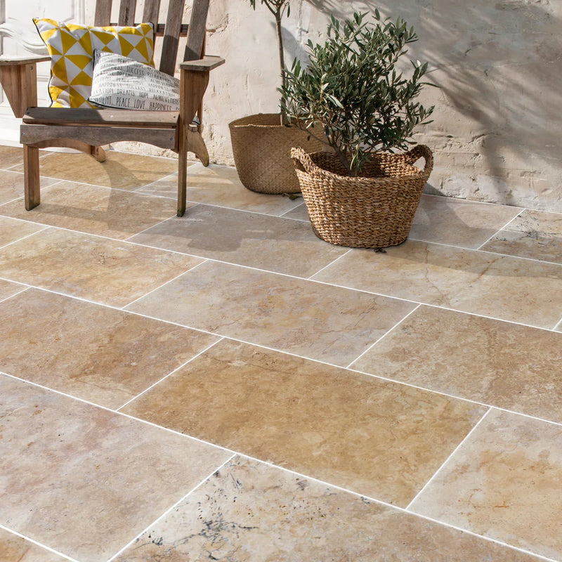Aspendos Beige Travertine Tumbled Pavers - Full TruckLoad