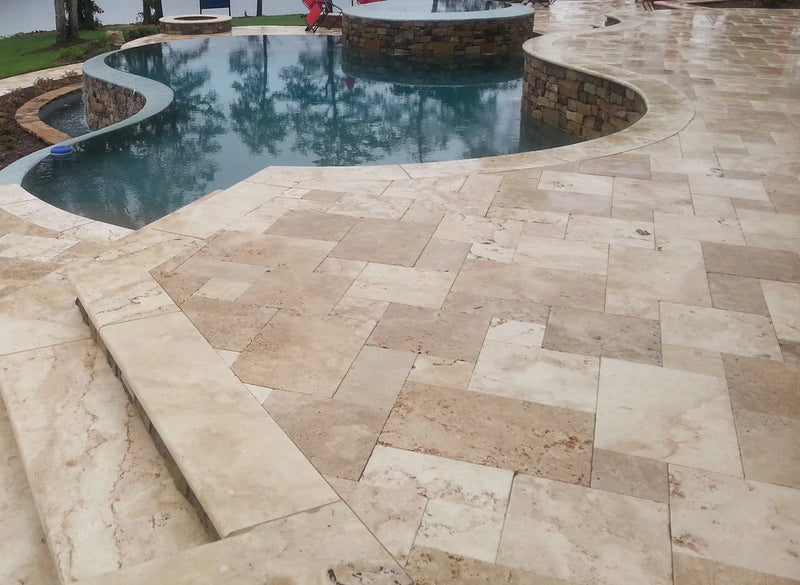 Aspendos Beige Travertine Tumbled Pavers - Full TruckLoad