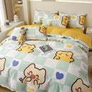GobekUsa Cartoon Lattice Floral Geometric Pattern Bedding Set