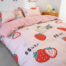 GobekUsa Cartoon Lattice Floral Geometric Pattern Bedding Set
