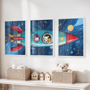Outer Space Kids Wall Art. Rocket and Stars Nursery Prints by Wall Art Set