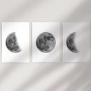 Moon Phases Set of 3 Prints. Black and White Lunar Cycle by Wall Art Set