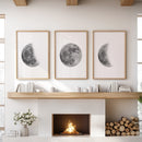 Moon Phases Set of 3 Prints. Black and White Lunar Cycle by Wall Art Set