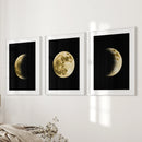 Celestial Moon 3 Piece Wall Decor. Gold Full Moon, Phases by Wall Art Set