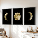 Celestial Moon 3 Piece Wall Decor. Gold Full Moon, Phases by Wall Art Set