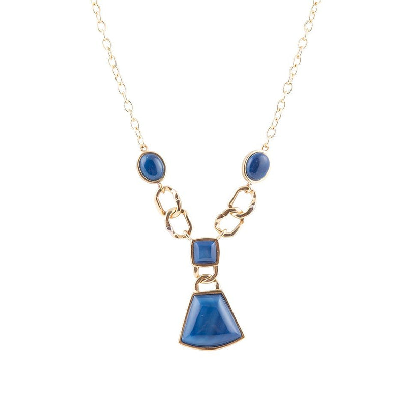 Athena Blue Agate Golden Statement Necklace