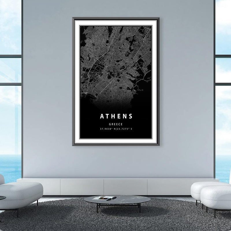 Athens Black Map Canvas