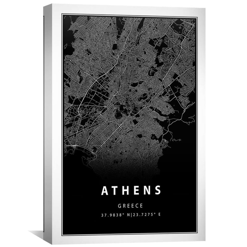 Athens Black Map Canvas