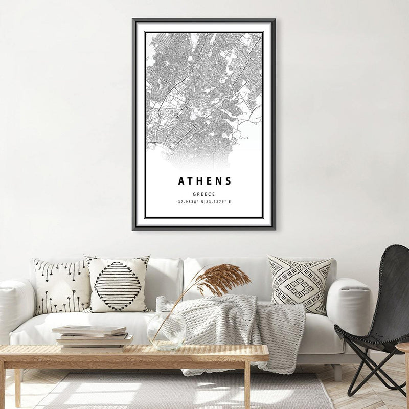 Athens White Map Canvas