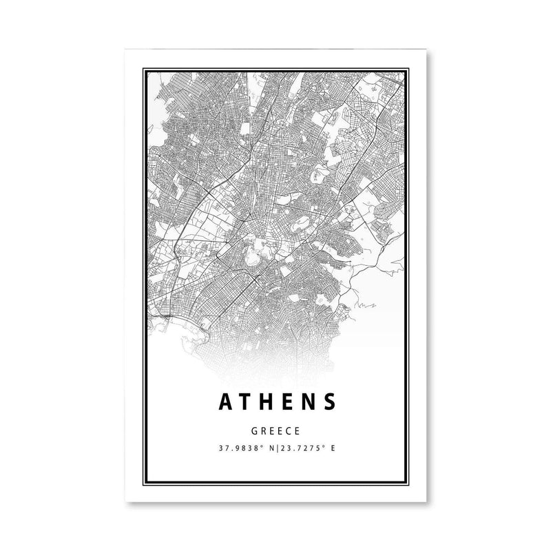 Athens White Map Canvas