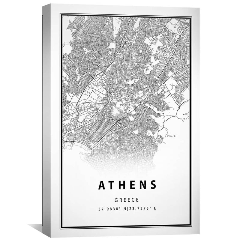 Athens White Map Canvas