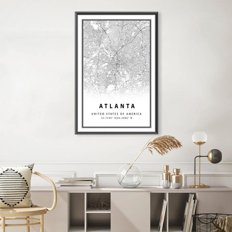 Atlanta White Map Canvas