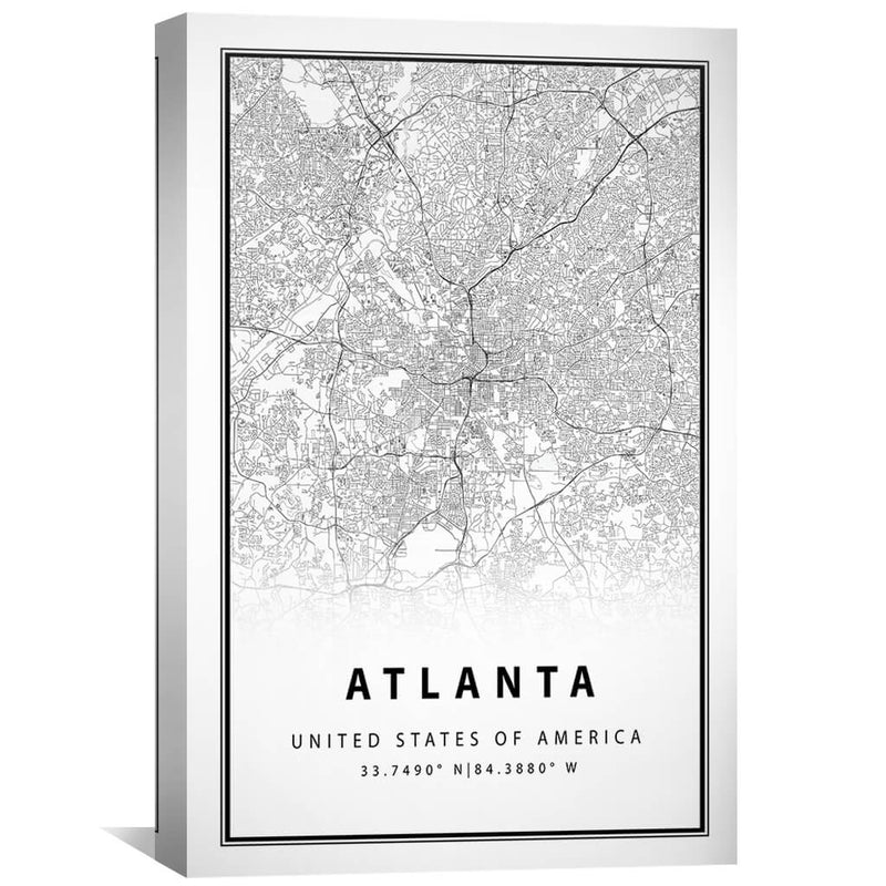 Atlanta White Map Canvas