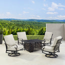 Black Aluminum Fire Table Set with Four Club Chairs