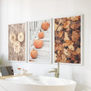 Cozy Fall Wall Art Set of 3. Pumpkins and Autumn Leaves by Wall Art Set