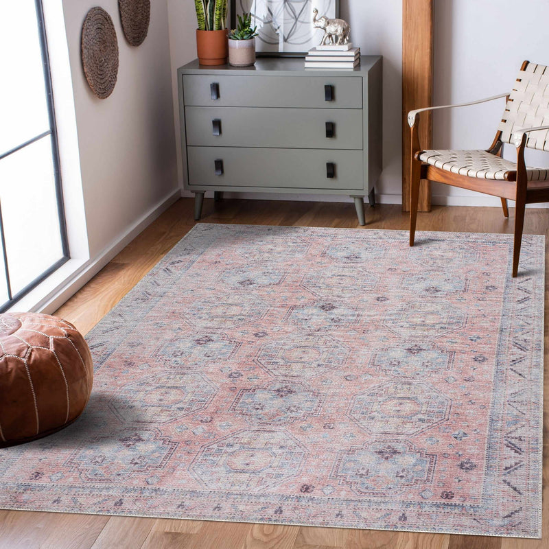 Morcott Peach Washable Area Rug