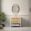 James Martin Olena 36" Single Bathroom Vanity, Polished White and Light Mappa Burl