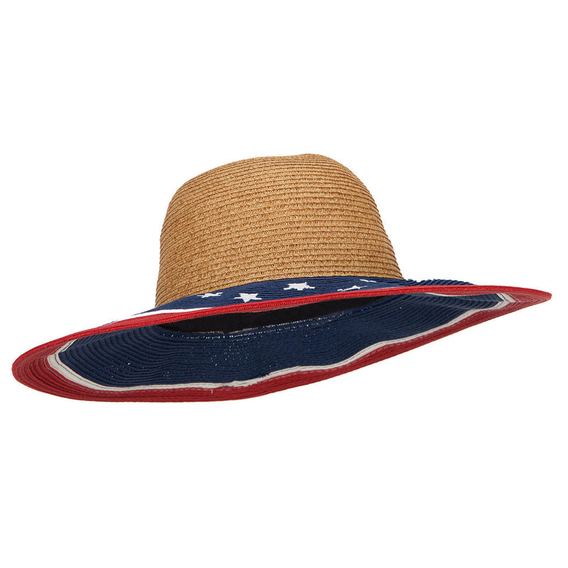 Women's USA Flag Paper Braid 4 Inch Brim Hat