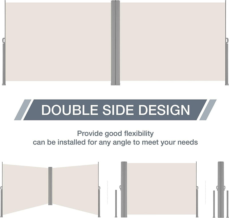 Retractable Double Side Awning Screen Divider for Patio 78.7"x236", Beige