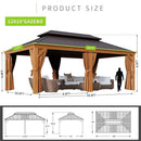 [12X20FT] Alora Premium Large Aluminum Hardtop Gazebo W/ Netting, Privacy Curtains And Wood Grain Finish (SAK58374)