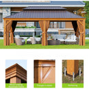 [12X20FT] Alora Premium Large Aluminum Hardtop Gazebo W/ Netting, Privacy Curtains And Wood Grain Finish (SAK58374)