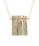 Aztec Blue Turquoise and Golden Bronze Fan Necklace