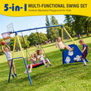5-in-1 Kids Swing Set with Saucer Swing, Belt Swing, Basketball Hoop & Soccer Goal