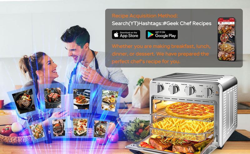 Geek Chef Air Fryer Toaster Oven Combo, 4 Slice Toaster Convection Air Fryer Oven Warm, Broil, Toast, Bake, Air Fry, Oil-Free, Accessories Included, Stainless Steel, Silver (16QT Air Fryer Oven)