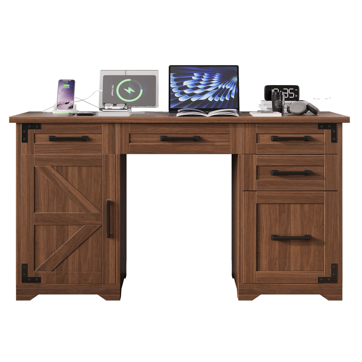 55" Farmhouse Executive Desk with Charging Station, photo 10 of 10