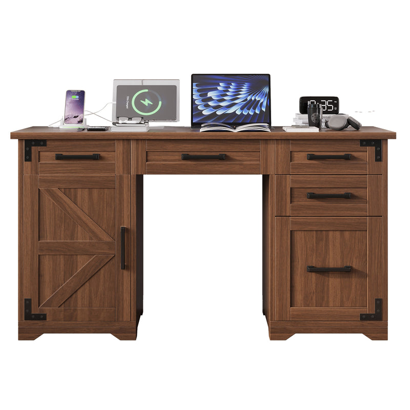 55" Farmhouse Executive Desk with Charging Station, photo 10 of 10