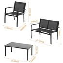 4 Pieces Patio Furniture Set Outdoor Garden Patio Conversation Sets Poolside Lawn Chairs with Glass Coffee Table Porch Furniture (Black)
